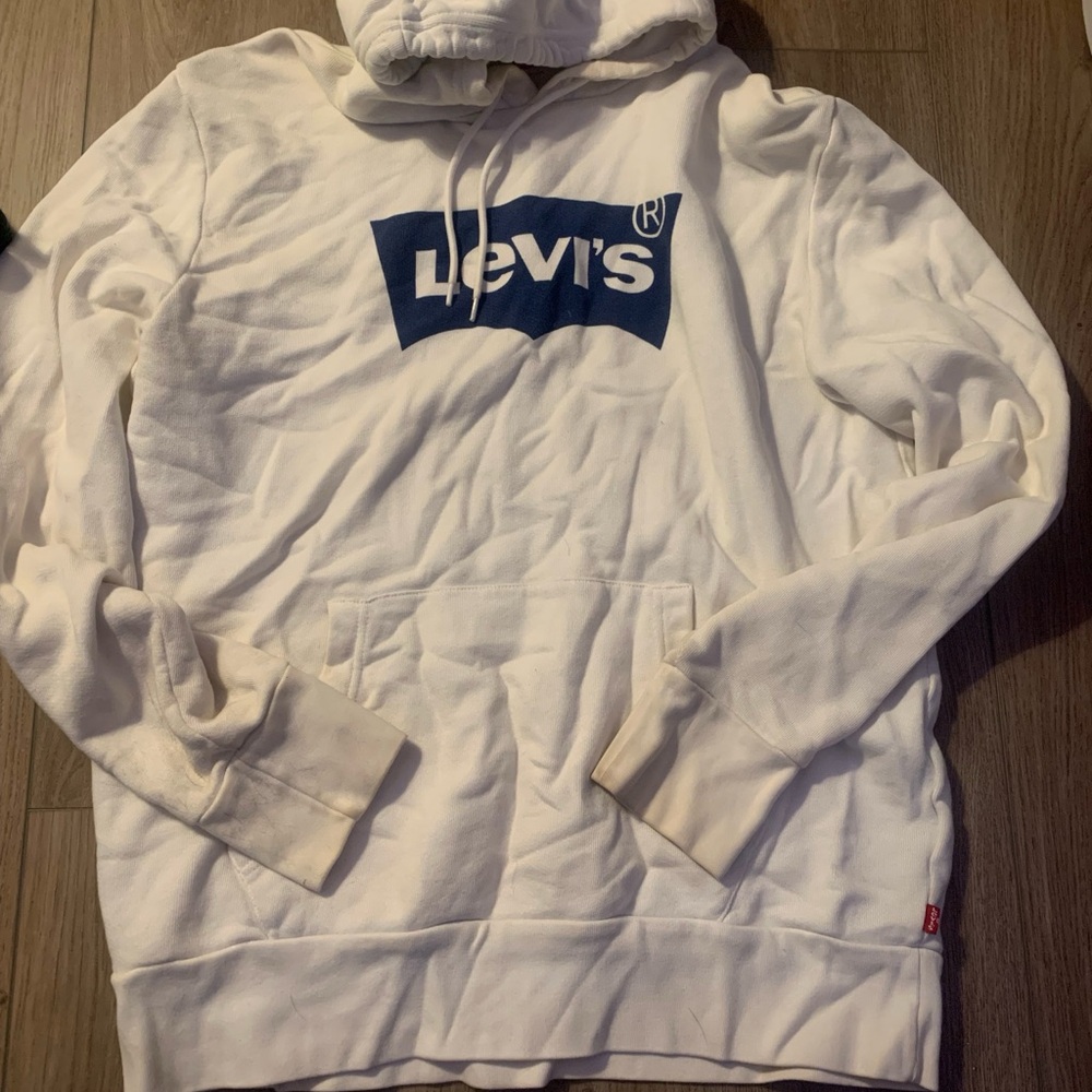 Levi's White Hoodie with Navy Logo - Men's Casual Pullover